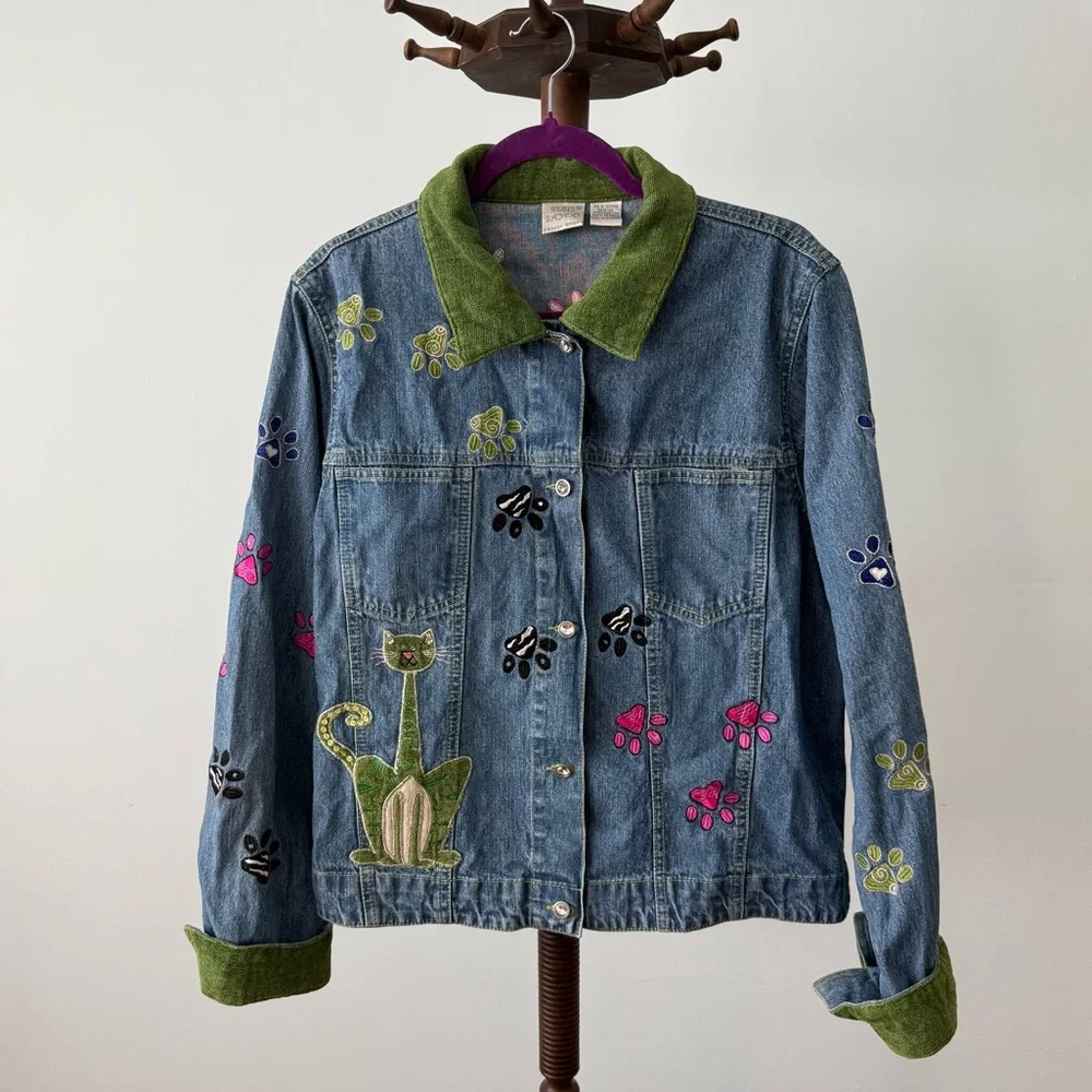 🐾 Blue Bayou Cat Embroidered Denim Jacket XL - Picture 6 of 15